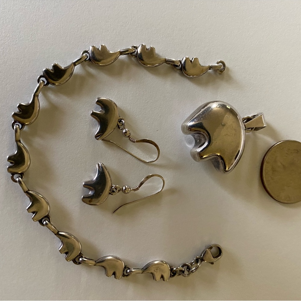 Sterling silver Fetish bear, pendant, bracelet and earrings